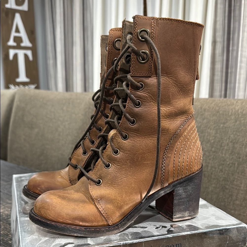 Brown Leather Lace-Up Boots